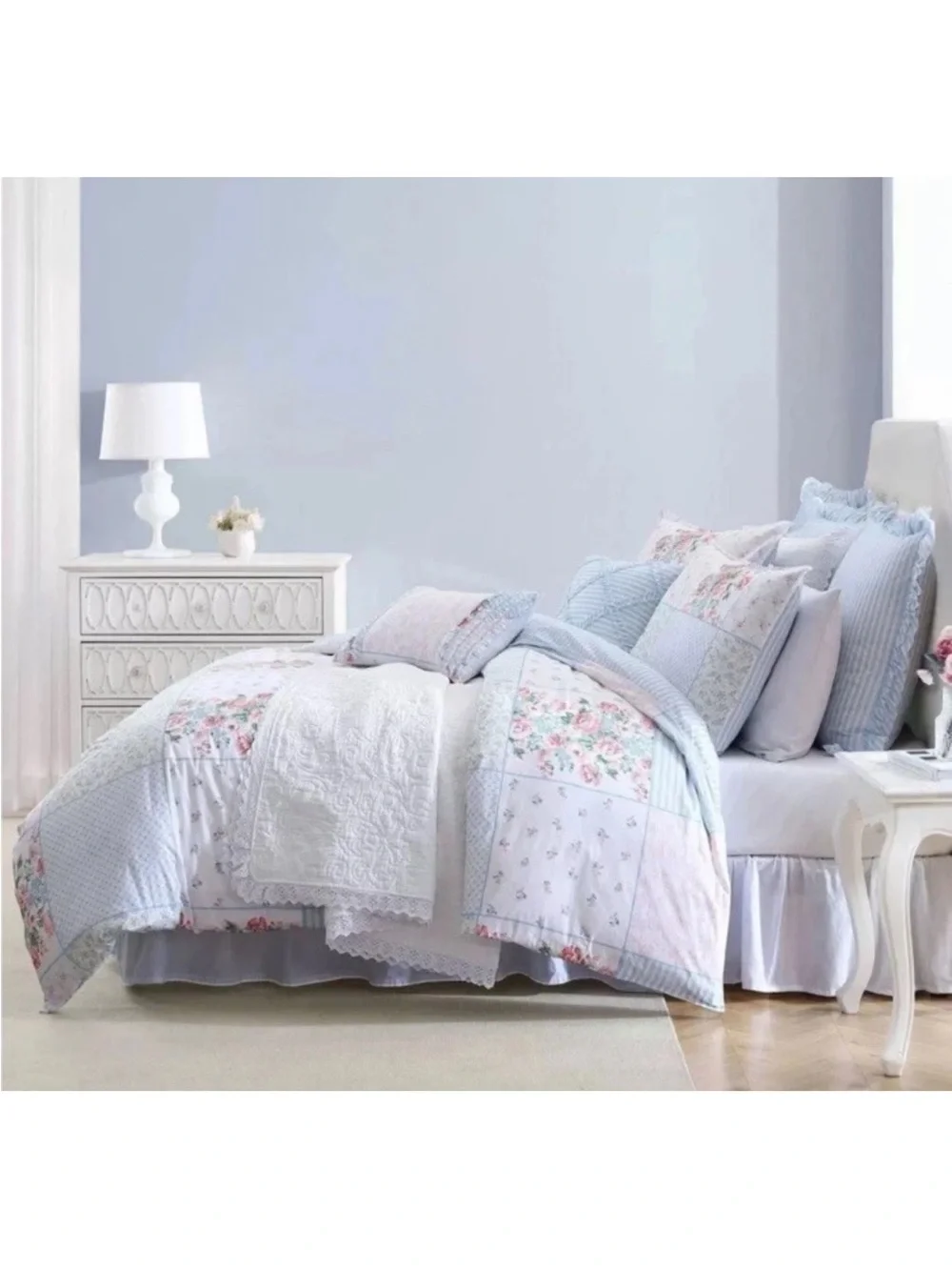 Laura Ashley Hope Patchwork Twin 5pc Pink Floral Reversible Comforter Set